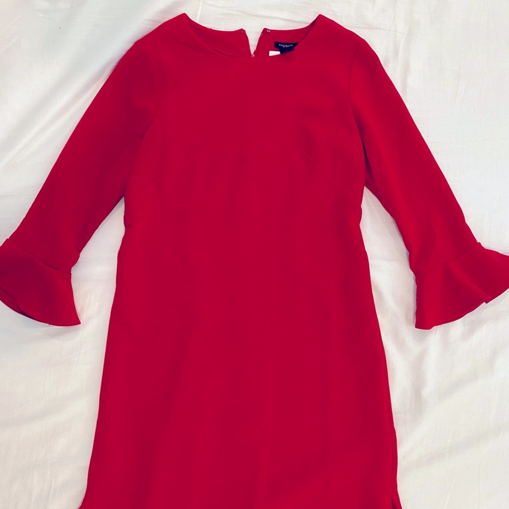 NWT Ann Taylor Factory Red Flare Sleeve Dress S4